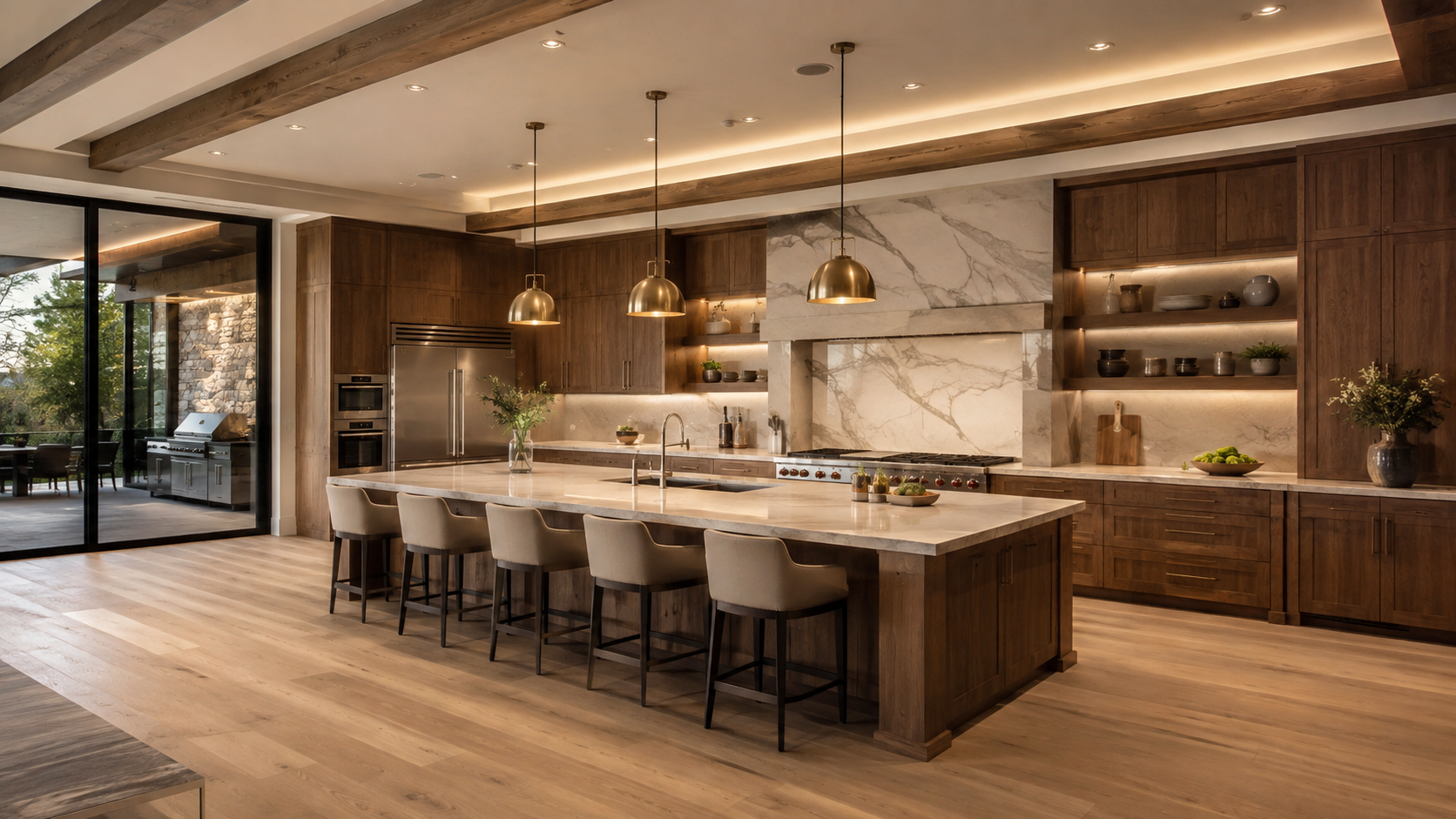 Luxury kitchen island with custom cabinetry